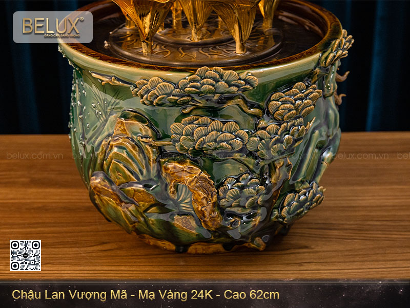 Chậu Lan Vượng Mã mạ vàng 24k cao 62cm&nbsp;